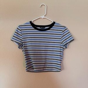 Stripped Black White and Blue Cropped Shirt